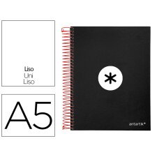 Cuaderno espiral a5 micro antartik tapa forrada 120h 90g liso con bandas 6 taladros color negro