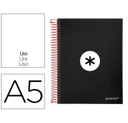 Cuaderno espiral a5 micro antartik tapa forrada 120h 90g liso con bandas 6 taladros color negro