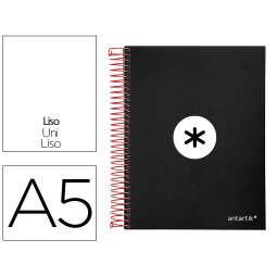 Cuaderno espiral a5 micro antartik tapa forrada 120h 90g liso con bandas 6 taladros color negro