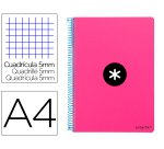 Cuaderno espiral antartik a4 micro tapa dura 80h 100 gr cuadro 5mm sin bandas 4 taladros color rosa fluor