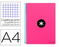 Cuaderno espiral antartik a4 micro tapa dura 80h 100 gr cuadro 5mm sin bandas 4 taladros color rosa fluor