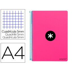 Cuaderno espiral liderpapel a4 micro antartik tapa dura 80h 100 gr cuadro 5mm sin bandas 4 taladros color rosa fluor