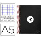 Cuaderno espiral a5 micro antartik tapa forrada120h 90 gr cuadro 5mm 5 bandas6 taladros color negro