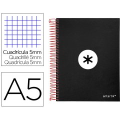 Cuaderno espiral a5 micro antartik tapa forrada120h 90 gr cuadro 5mm 5 bandas6 taladros color negro
