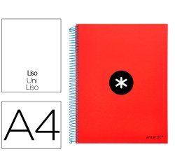 Cuaderno espiral a4 micro antartik tapa forrada 120h 90 gr liso con bandas 4 taladros color rojo