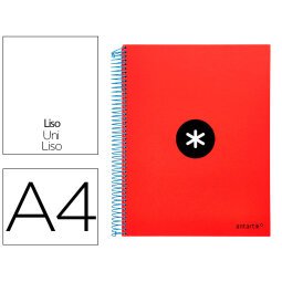 Cuaderno espiral a4 micro antartik tapa forrada 120h 90 gr liso con bandas 4 taladros color rojo