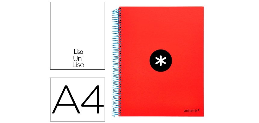 Cuaderno espiral a4 micro antartik tapa forrada 120h 90 gr liso con bandas 4 taladros color rojo