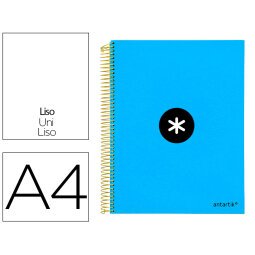 Cuaderno espiral a4 micro antartik tapa forrada 120h 90 gr liso con bandas 4 taladros color azul