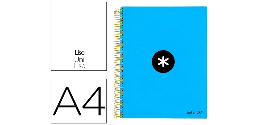 Cuaderno espiral a4 micro antartik tapa forrada 120h 90 gr liso con bandas 4 taladros color azul