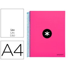 Cuaderno espiral a4 micro antartik tapa forrada 120h 90 gr liso con bandas 4 taladros color rosa fluor