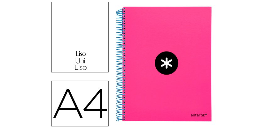 Cuaderno espiral a4 micro antartik tapa forrada 120h 90 gr liso con bandas 4 taladros color rosa fluor