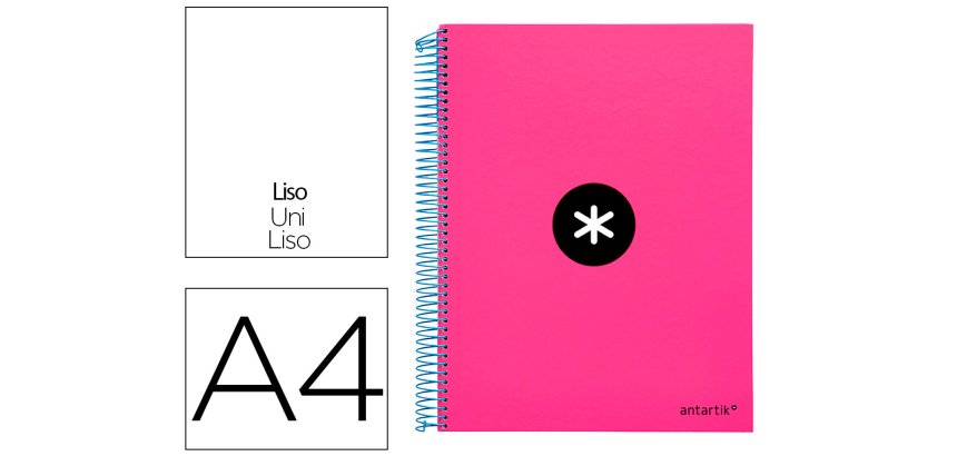 Cuaderno espiral a4 micro antartik tapa forrada 120h 90 gr liso con bandas 4 taladros color rosa fluor