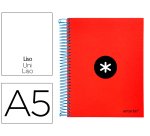 Cuaderno espiral a5 micro antartik tapa forrada 120h 90g liso con bandas 6 taladros color rojo