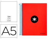 Cuaderno espiral a5 micro antartik tapa forrada 120h 90g liso con bandas 6 taladros color rojo