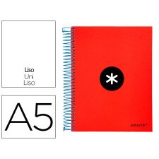 Cuaderno espiral a5 micro antartik tapa forrada 120h 90g liso con bandas 6 taladros color rojo