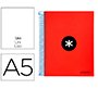 Cuaderno espiral a5 micro antartik tapa forrada 120h 90g liso con bandas 6 taladros color rojo