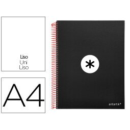 Cuaderno espiral a4 micro antartik tapa forrada 120h 90 gr liso con bandas 4 taladros color negro