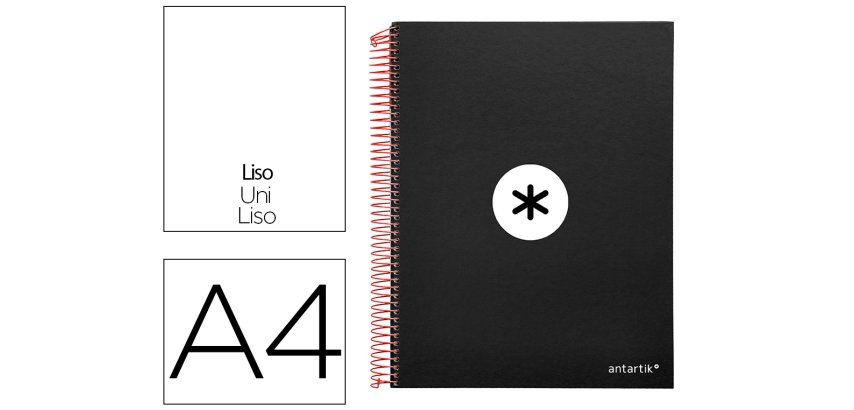 Cuaderno espiral a4 micro antartik tapa forrada 120h 90 gr liso con bandas 4 taladros color negro