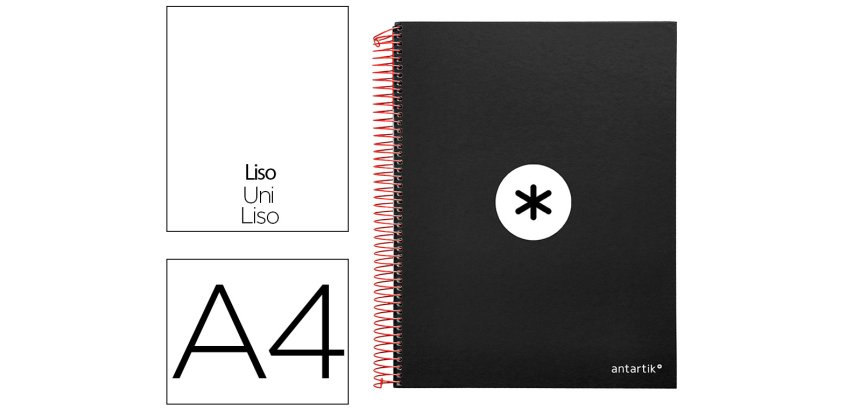 Cuaderno espiral a4 micro antartik tapa forrada 120h 90 gr liso con bandas 4 taladros color negro