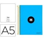 Cuaderno espiral a5 micro antartik tapa forrada 120h 90g liso con bandas 6 taladros color azul