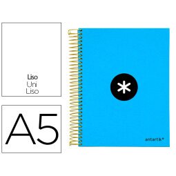 Cuaderno espiral a5 micro antartik tapa forrada 120h 90g liso con bandas 6 taladros color azul