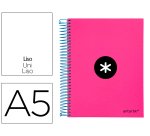 Cuaderno espiral a5 micro antartik tapa forrada 120h 90 gr liso con bandas 6 taladros color rosa fluor