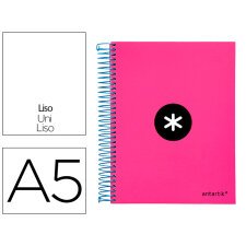 Cuaderno espiral a5 micro antartik tapa forrada 120h 90 gr liso con bandas 6 taladros color rosa fluor