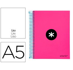 Cuaderno espiral a5 micro antartik tapa forrada 120h 90 gr liso con bandas 6 taladros color rosa fluor