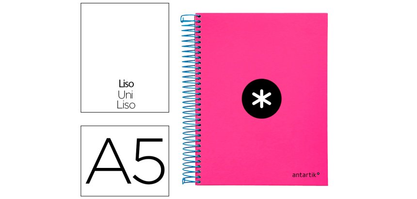 Cuaderno espiral a5 micro antartik tapa forrada 120h 90 gr liso con bandas 6 taladros color rosa fluor