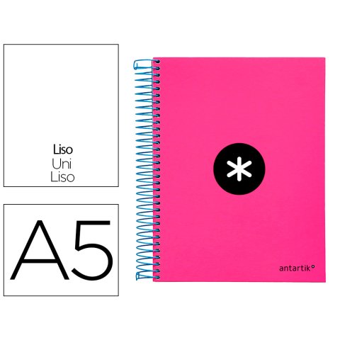 Cuaderno espiral a5 micro antartik tapa forrada 120h 90 gr liso con bandas 6 taladros color rosa fluor