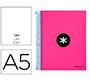 Cuaderno espiral a5 micro antartik tapa forrada 120h 90 gr liso con bandas 6 taladros color rosa fluor