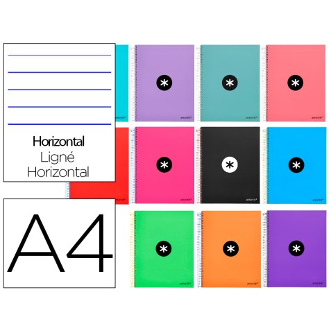 Cuaderno espiral a4 micro antartik tapa forrada 120h 90 gr horizontal 5 bandas 4 taladros colores surtidos