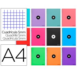 Cuaderno espiral a4 micro antartik tapa forrada 120h 90 gr cuadro 5mm 5 bandas 4 taladros colores surtidos