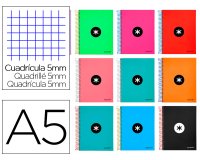 Cuaderno espiral a5 micro antartik tapa forrada120h 90gr cuadro 5mm 5 bandas 6 taladros colores surtidos