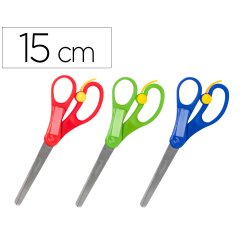 Tijeras escolares ergonómicas Liderpapel 15 cm con resorte para facilitar el corte