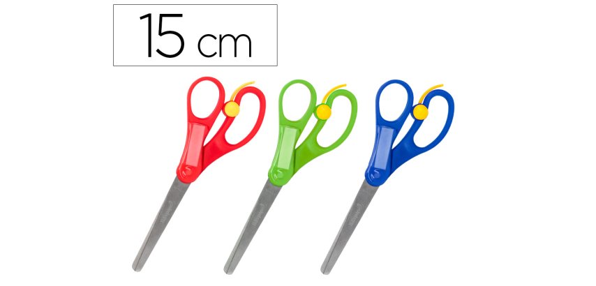 Tijeras escolares ergonómicas Liderpapel 15 cm con resorte para facilitar el corte