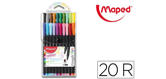 Rotulador maped punta de metal graph peps fine liner estuche de 20 colores surtidos