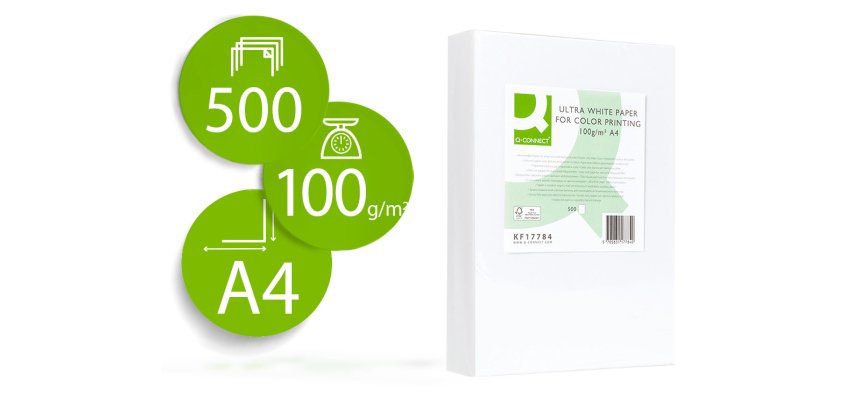 Papel fotocopiadora q-connect ultra white din a4 100 gramos paquete de 500 hojas