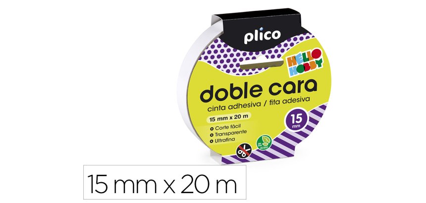 Cinta adhesiva plico doble cara 20 m x 15 mm