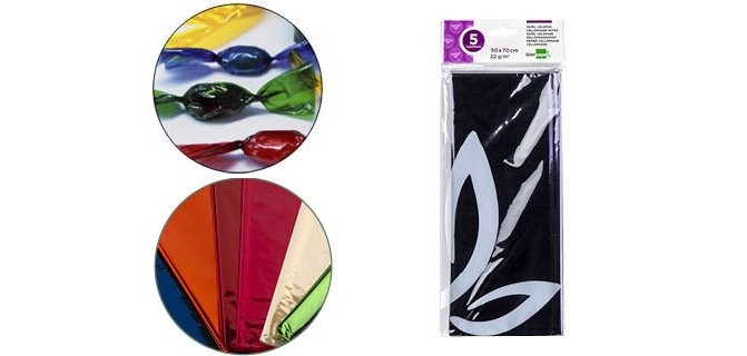 Papel celofan liderpapel 50x70 cm 22 g bolsa de 5 hojas violeta