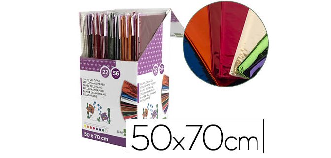 Papel celofán Liderpapel 50x70 expositor 8 colores 