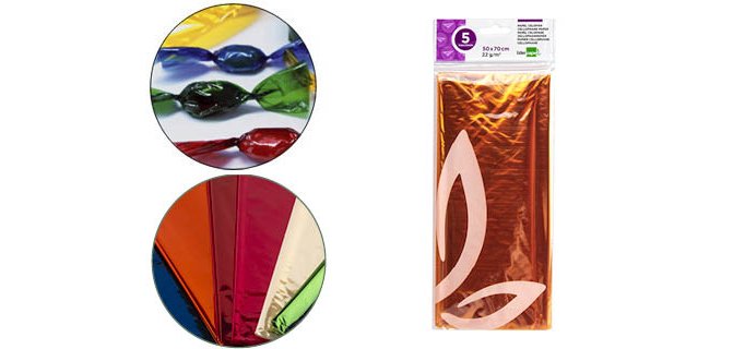 Papel celofan liderpapel 50x70 cm 22 g bolsa de 5 hojas amarillo