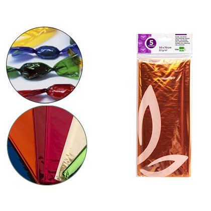 Papel celofan liderpapel 50x70 cm 22 g bolsa de 5 hojas amarillo