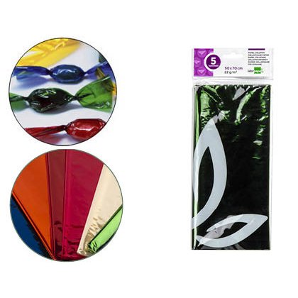 Papel celofan liderpapel 50x70 cm 22 g bolsa de 5 hojas verde