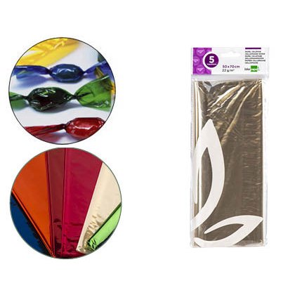 Papel celofan liderpapel 50x70 cm 22 g bolsa de 5 hojas transparente