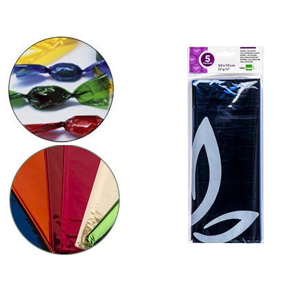 Papel celofan liderpapel 50x70 cm 22 g bolsa de 5 hojas azul