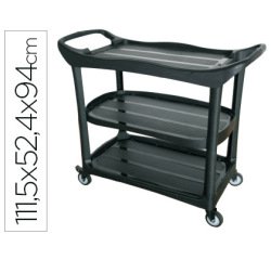 Carro de servicio multifuncional q-connect 3 estantes plastico 1115x524x940 mm