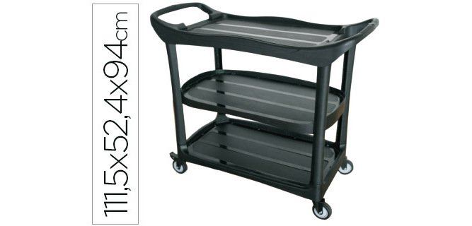 Carro de servicio multifuncional q-connect 3 estantes plastico 1115x524x940 mm