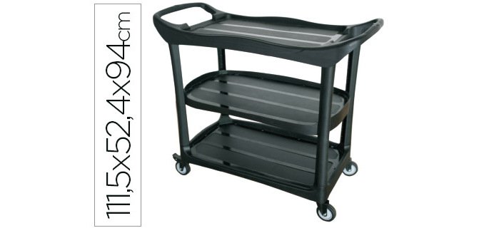 Carro de servicio multifuncional q-connect 3 estantes plastico 1115x524x940 mm