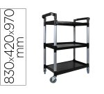 Carro de servicio multifuncional q-connect 3 estantes de polipropileno 830x420x970 mm